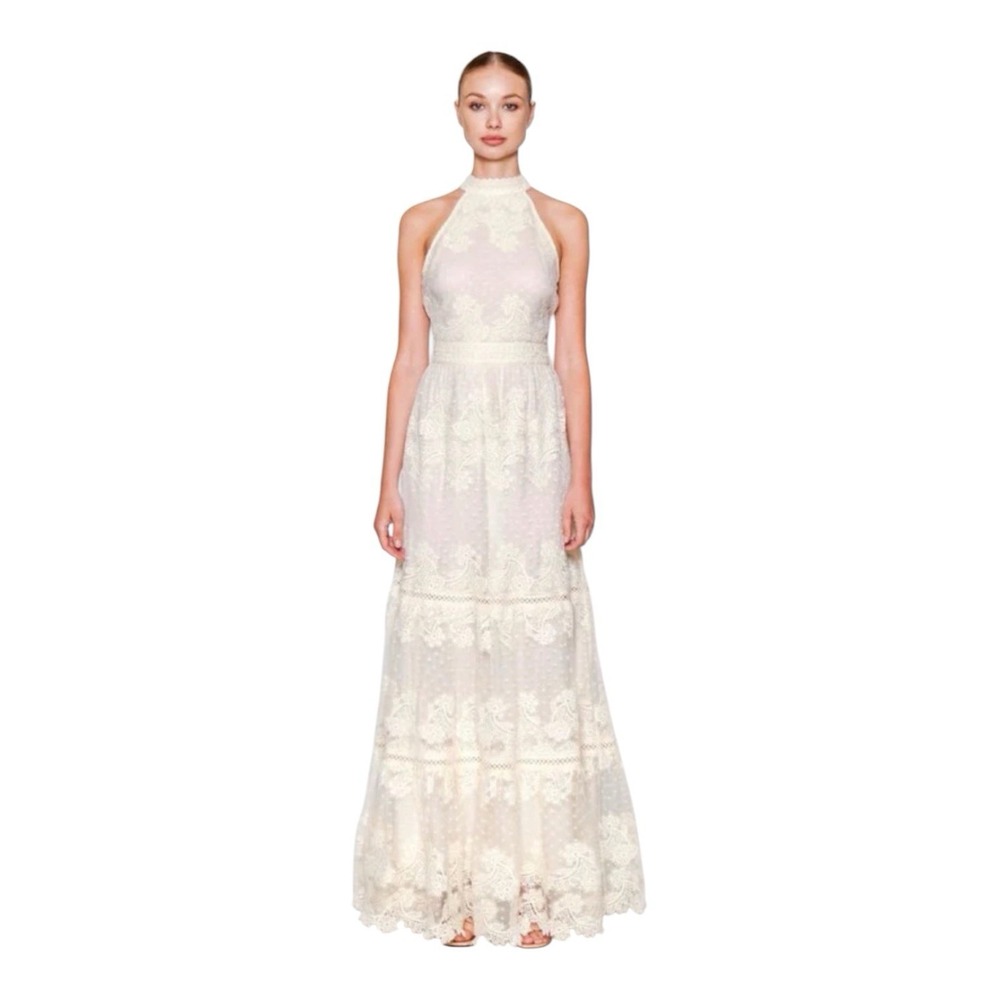 New Champagne & Strawberry Maxi Dress Women's Small Ivory Lace Wedding Romantic